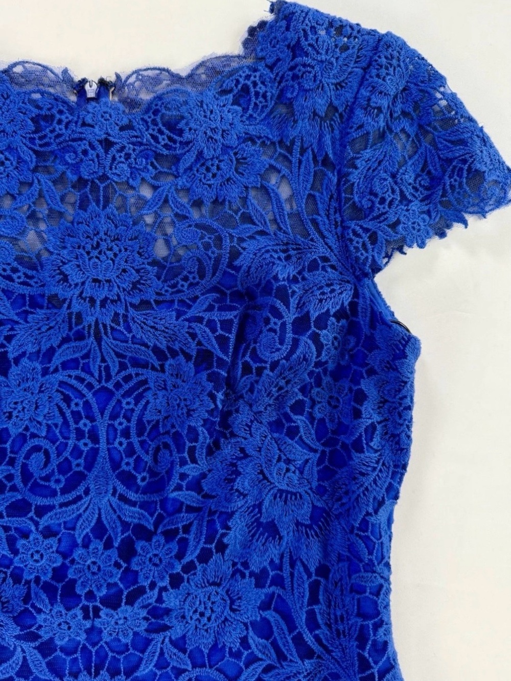 Tadashi Shoji Royal Blue Lace Cap Sleeve Cocktail Dress Size 10P - Picture 10 of 10